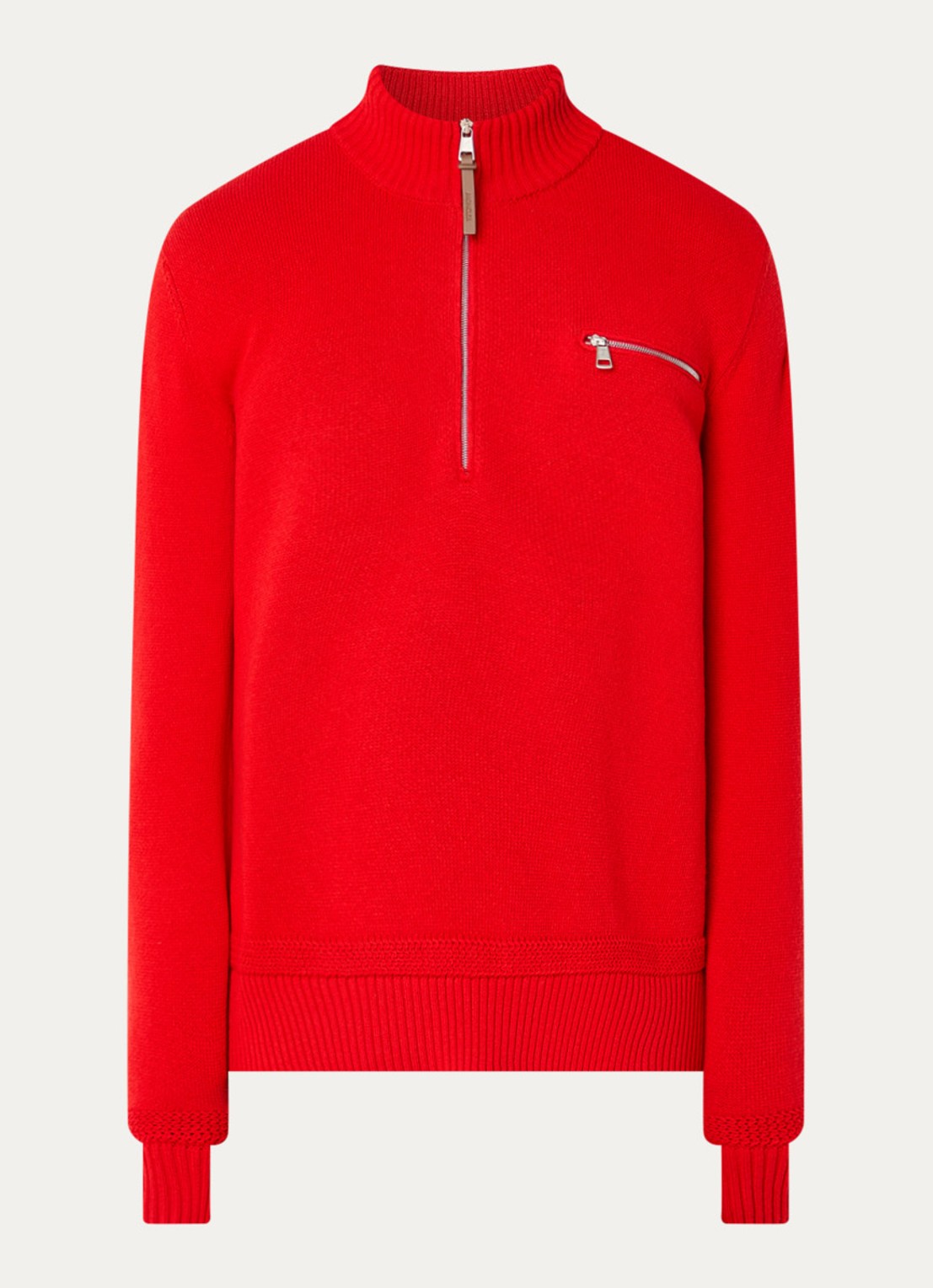 Moncler Fijngebreide trui in kasjmierblend met halve rits - voorkant rood