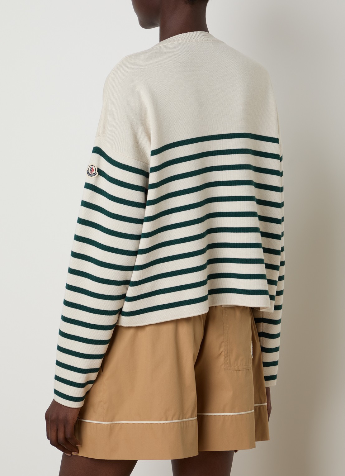 Moncler Fijngebreide trui met ingebreid patroon en logoborduring - achterkant 5 beige
