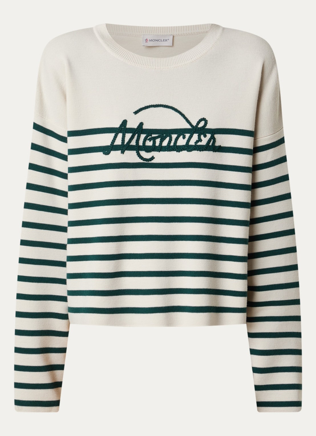 Moncler Fijngebreide trui met ingebreid patroon en logoborduring - voorkant 3 beige