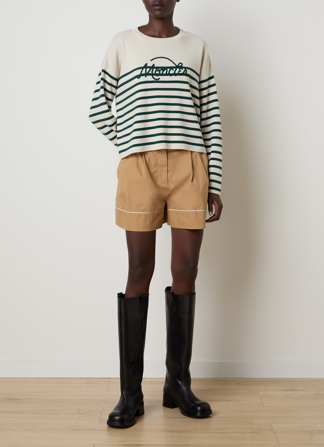Moncler Fijngebreide trui met ingebreid patroon en logoborduring - voorkant 4 beige