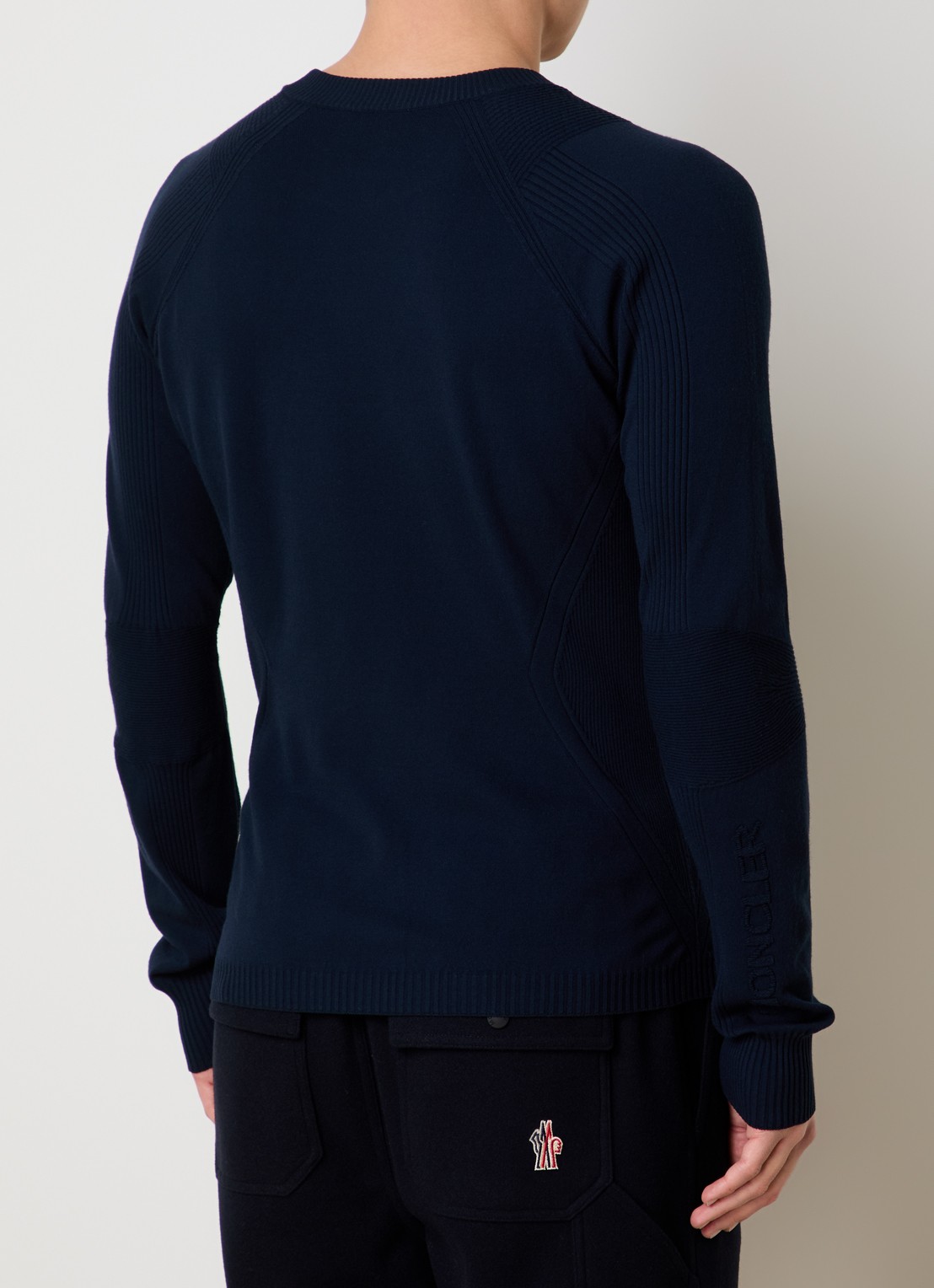 Moncler Fijngebreide trui met logo - achterkant 3 donkerblauw