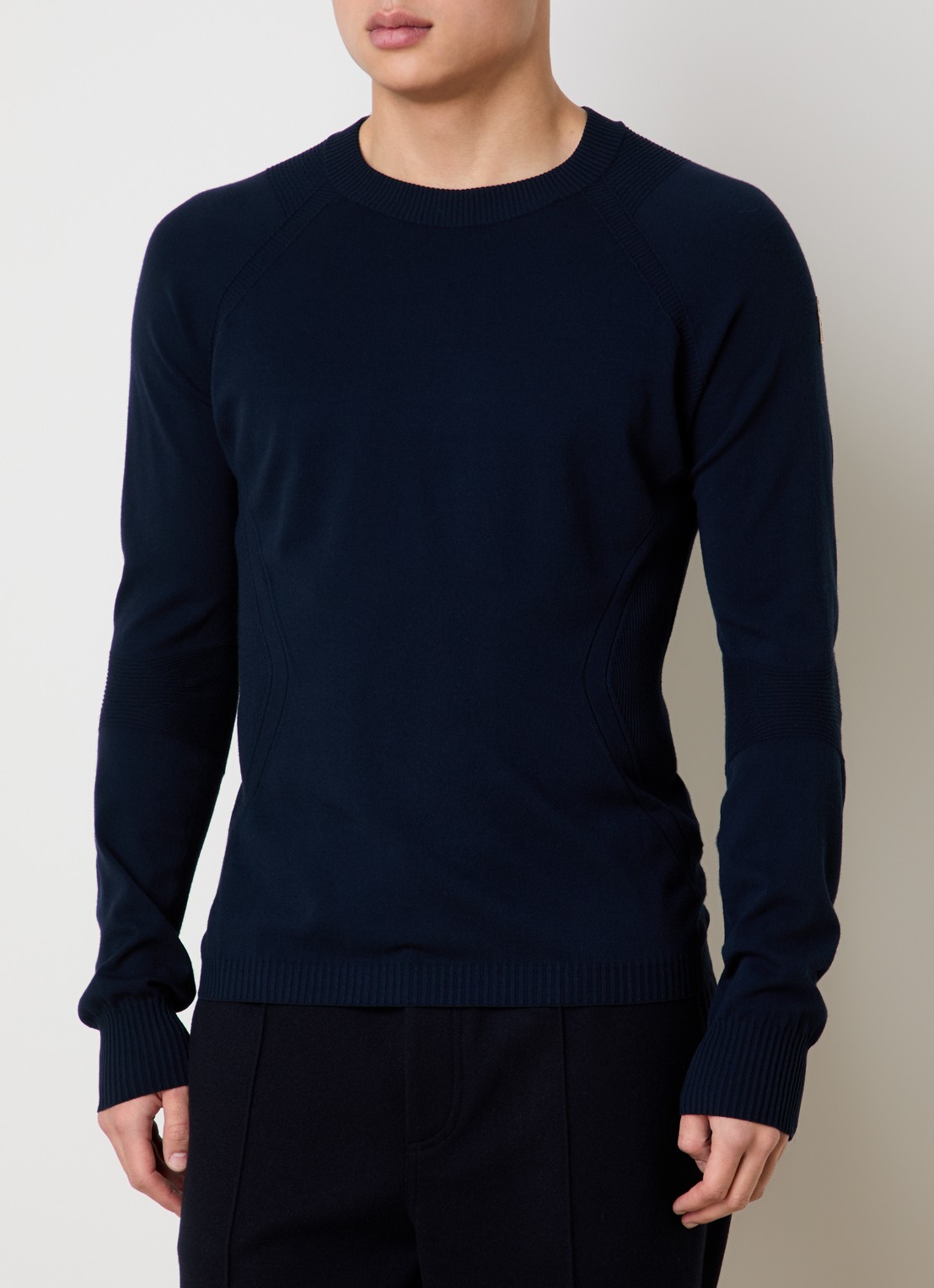 Moncler Fijngebreide trui met logo - detail 4 donkerblauw