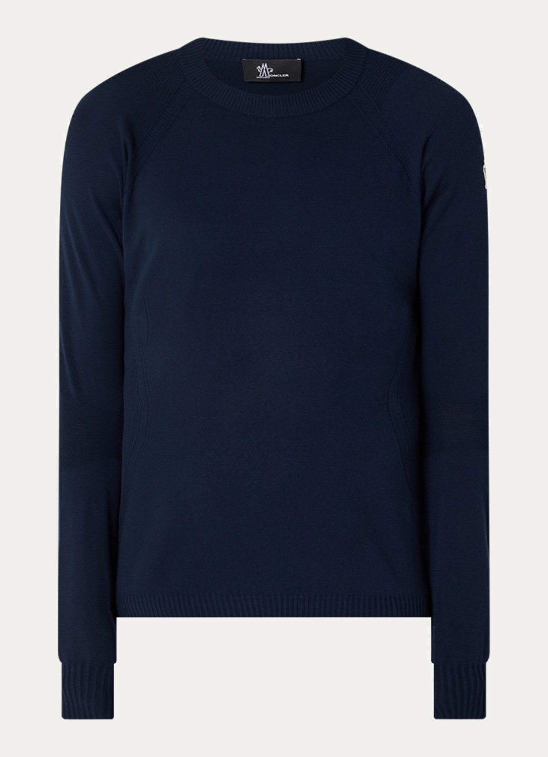 Moncler Fijngebreide trui met logo - voorkant donkerblauw