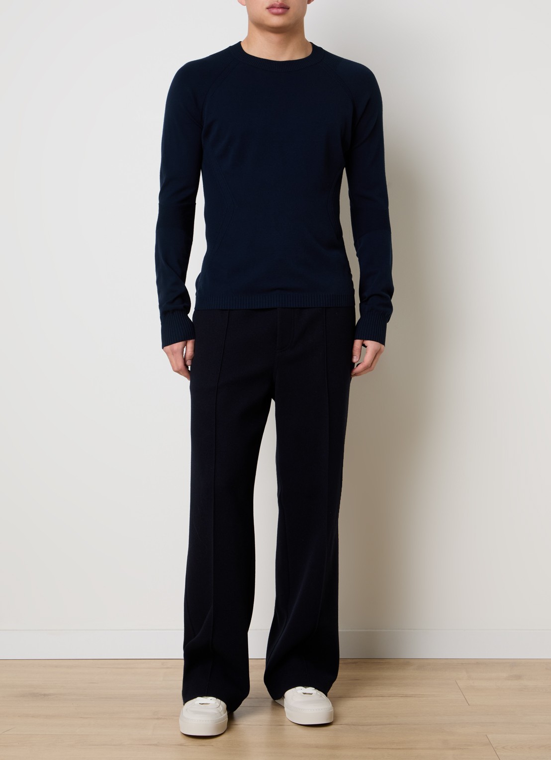 Moncler Fijngebreide trui met logo - voorkant 2 donkerblauw