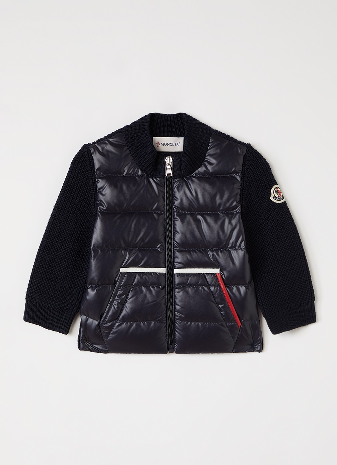 Moncler Gewatteerde bomberjack met donsvulling - voorkant donkerblauw