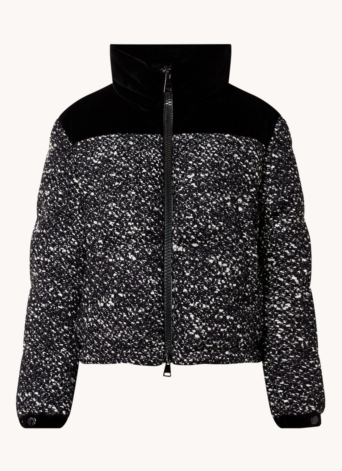 Moncler Girotte puffer jack van tweed met donsvulling - voorkant 3 zwart
