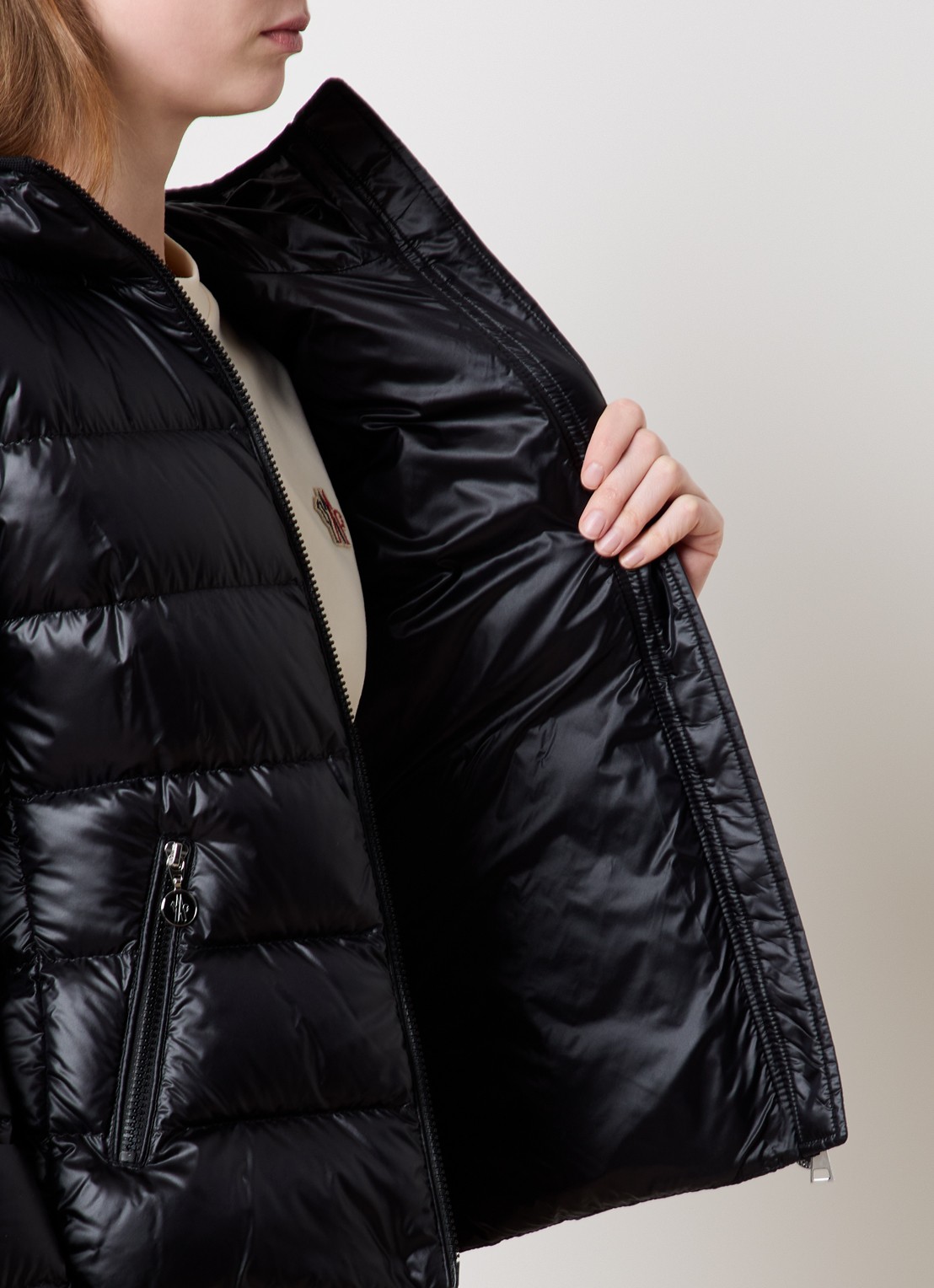 Moncler Gles gewatteerd jack met donsvulling en capuchon - detail 5 zwart