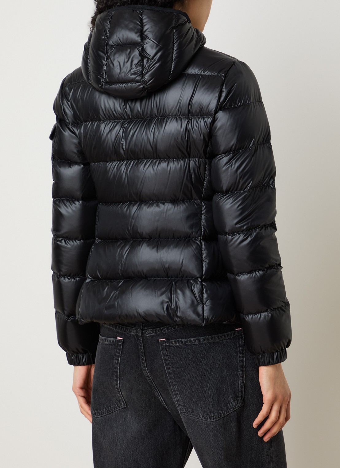 Moncler Glesse pufferjack met donsvulling en capuchon - achterkant zwart