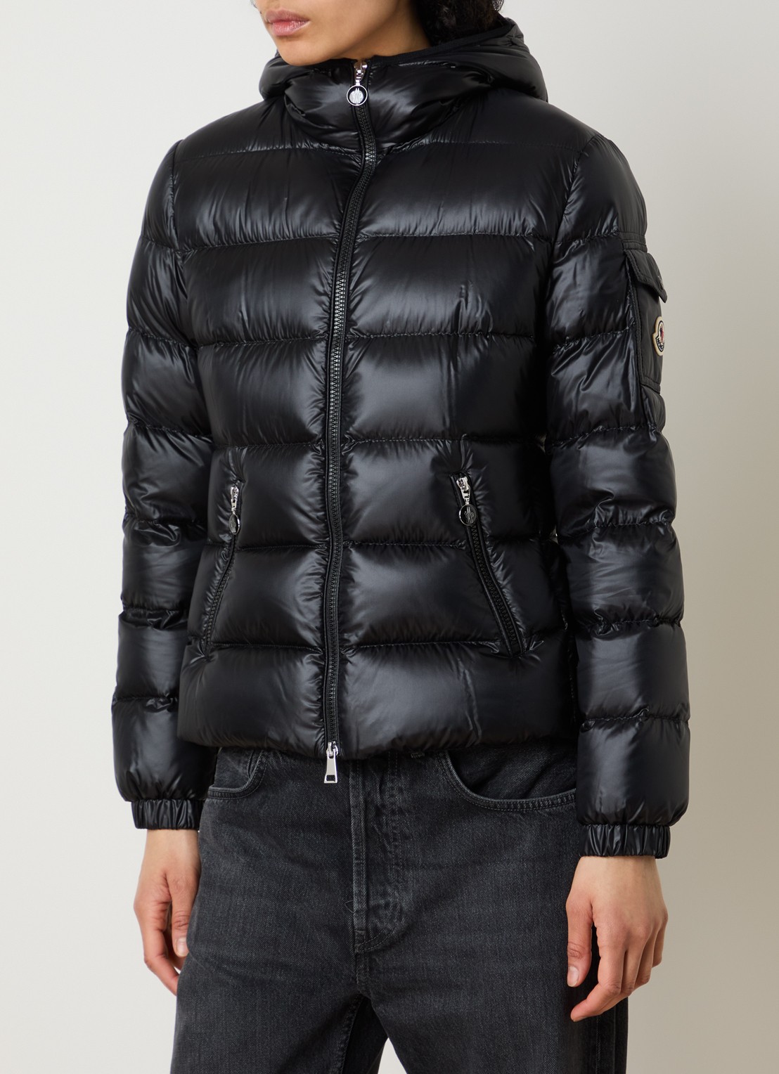Moncler Glesse pufferjack met donsvulling en capuchon - detail 4 zwart