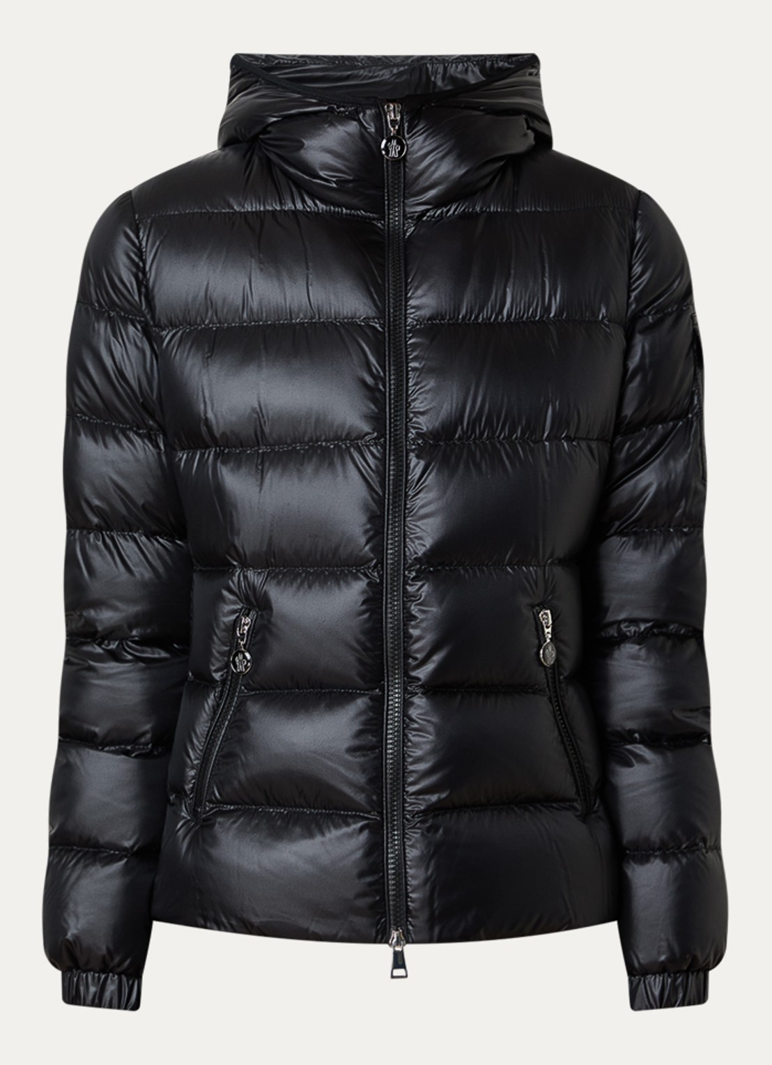 Moncler Glesse pufferjack met donsvulling en capuchon - voorkant 2 zwart