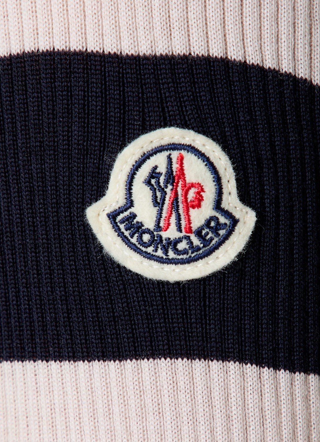 Moncler Grofgebreide coltrui van scheerwol met streepprint - detail 3 donkerblauw