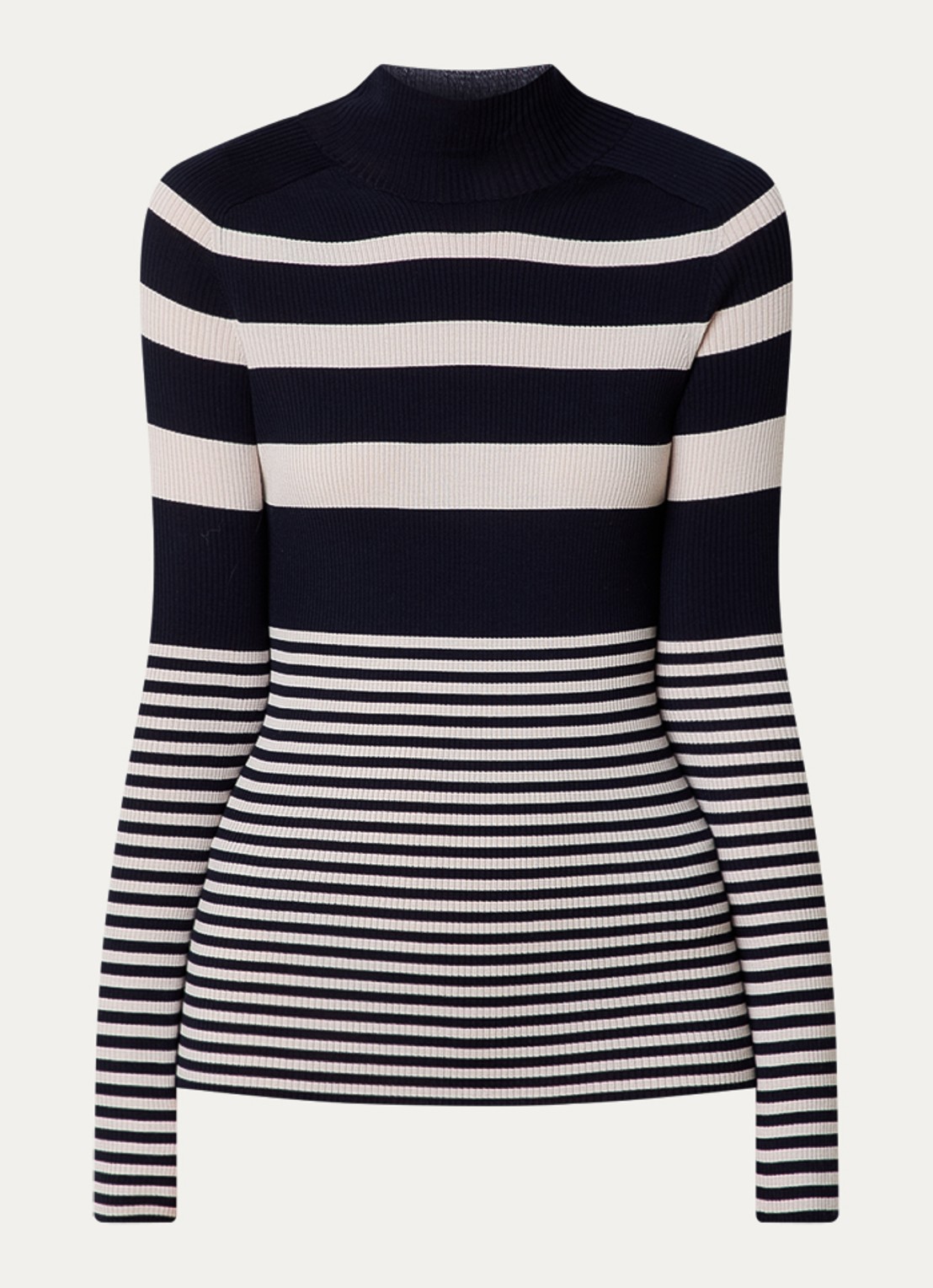 Moncler Grofgebreide coltrui van scheerwol met streepprint - voorkant 4 donkerblauw