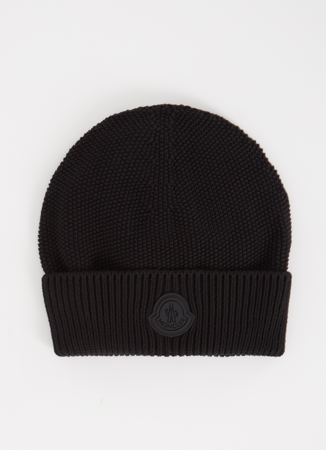 Moncler Grofgebreide muts met logo  - voorkant zwart
