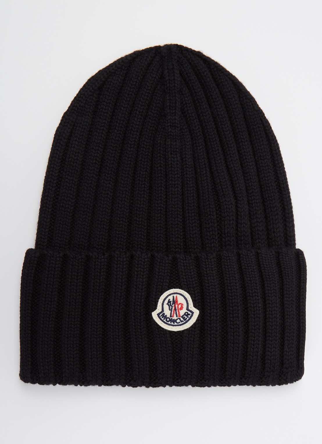 Moncler Grofgebreide muts van wol met logo - voorkant zwart