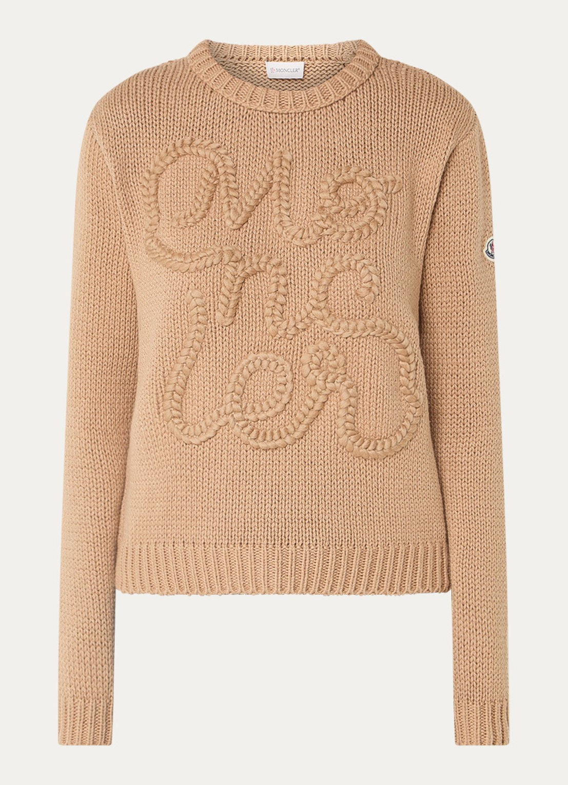Moncler Grofgebreide trui met ingebreid logo - voorkant 3 camel