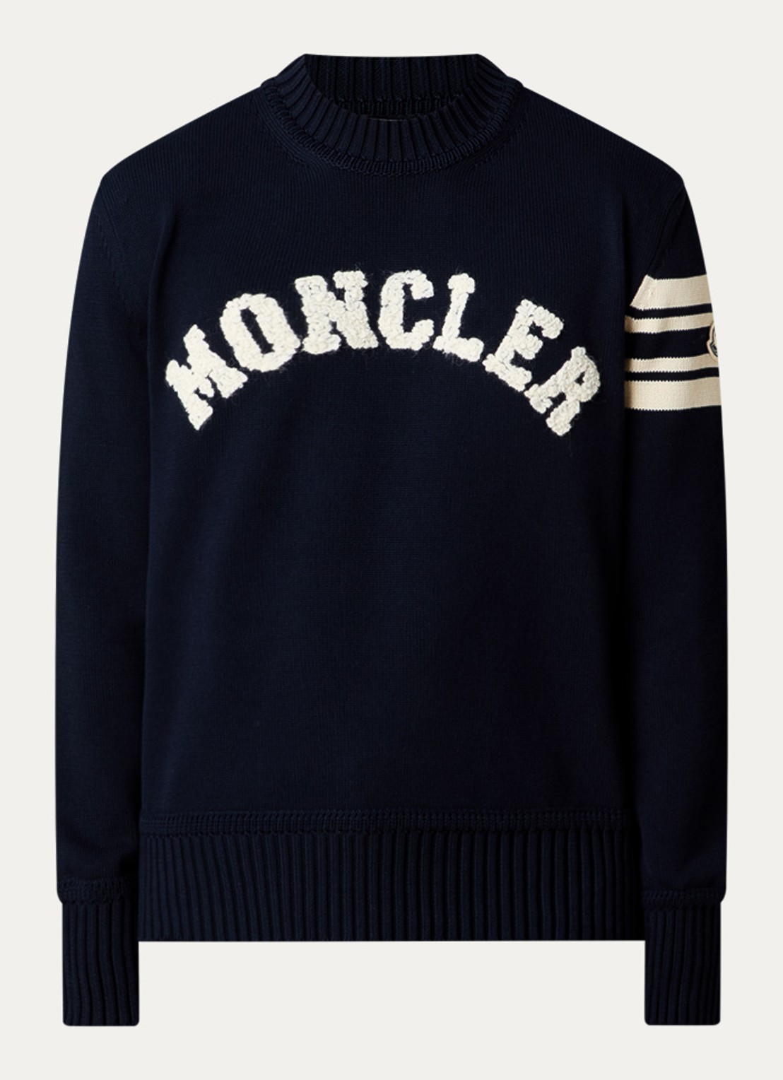 Moncler Grofgebreide trui met logoborduring - voorkant 3 donkerblauw