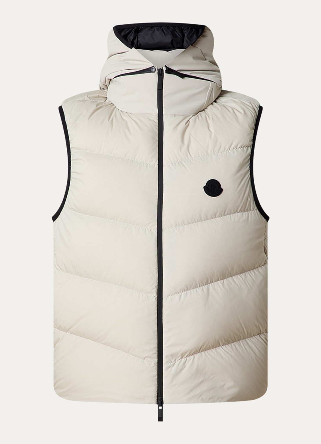 Moncler Guersac gewatteerde bodywarmer met donsvulling en afneembare capuchon - voorkant beige