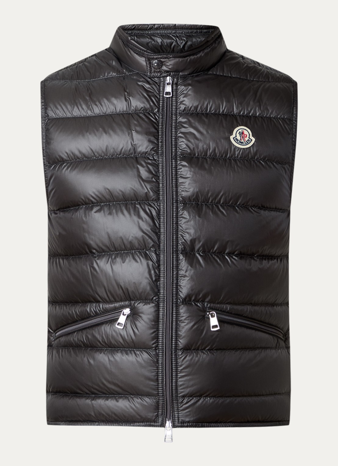 Moncler Gui gewatteerde bodywarmer met donsvulling en logo - voorkant 5 antraciet