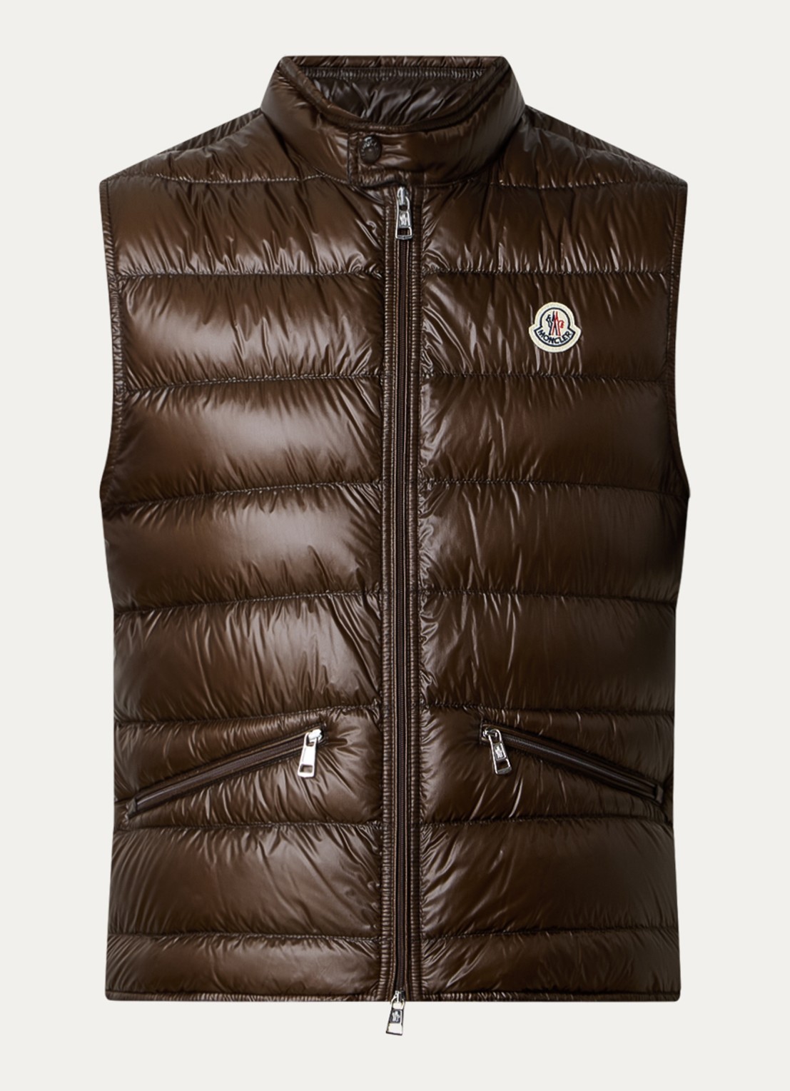 Moncler Gui gewatteerde bodywarmer met donsvulling en logo - voorkant 2 bruin