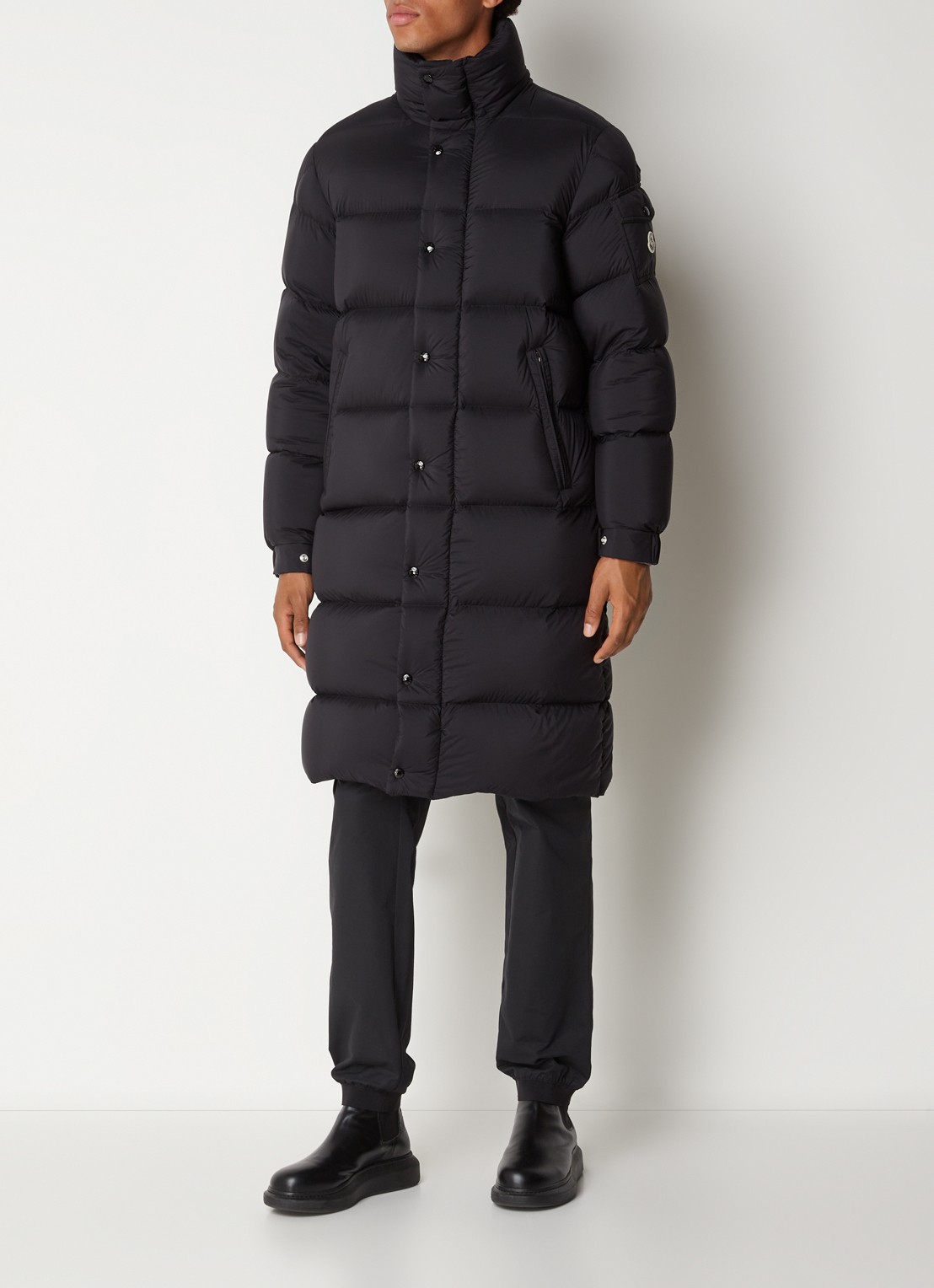 Moncler Hanoverian puffer jas met donsvulling en afneembare capuchon - voorkant 6 zwart