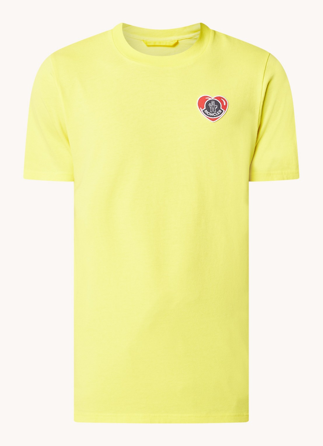 Moncler Heart T-shirt met logoborduring - voorkant geel