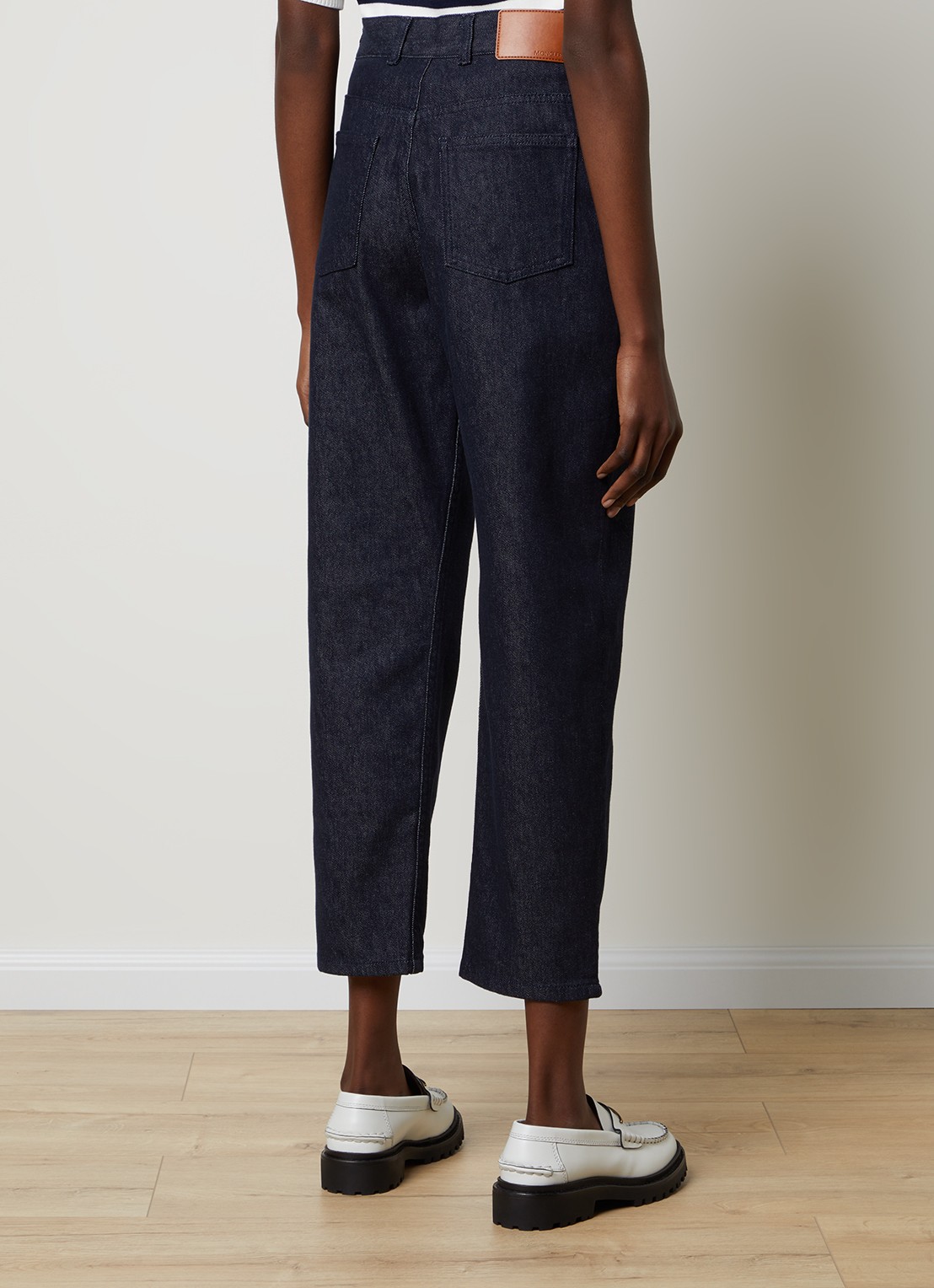 Moncler High waist cropped straight leg jeans met donkere wassing - achterkant 3 indigo