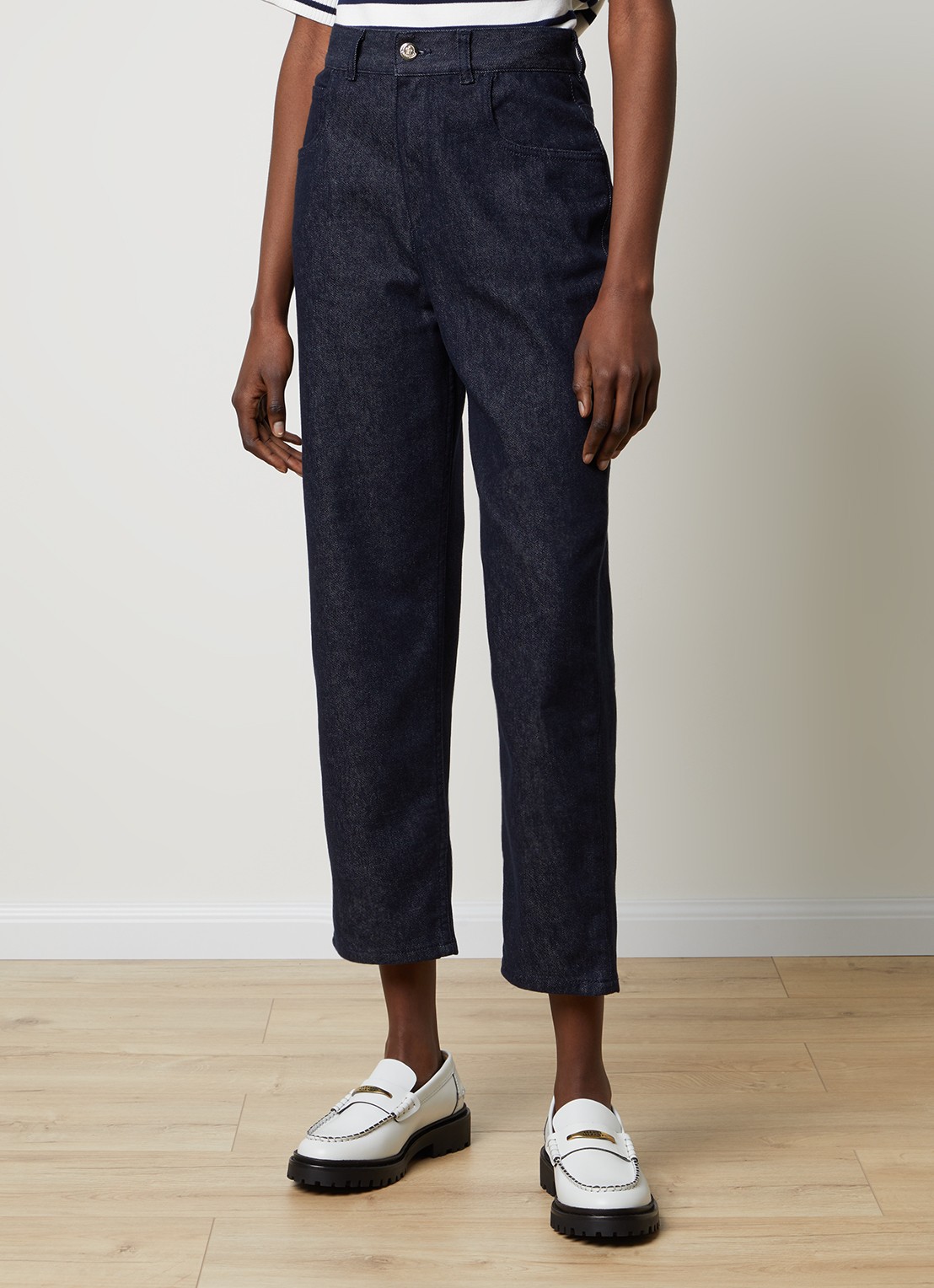 Moncler High waist cropped straight leg jeans met donkere wassing - detail 4 indigo