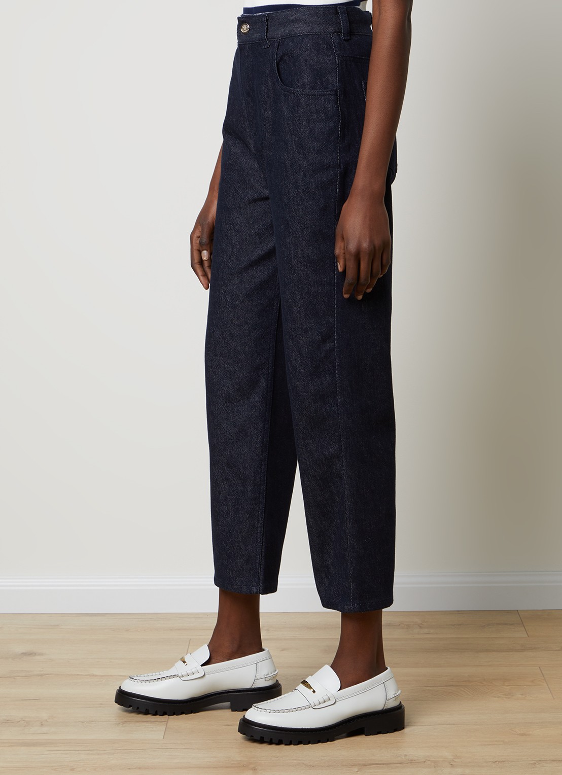 Moncler High waist cropped straight leg jeans met donkere wassing - detail 5 indigo