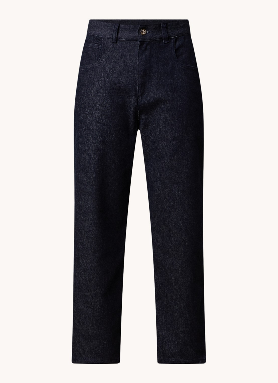 Moncler High waist cropped straight leg jeans met donkere wassing - voorkant indigo