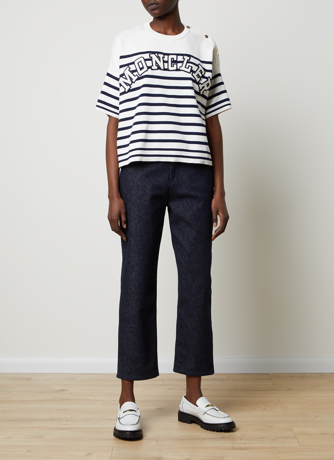 Moncler High waist cropped straight leg jeans met donkere wassing - voorkant 2 indigo