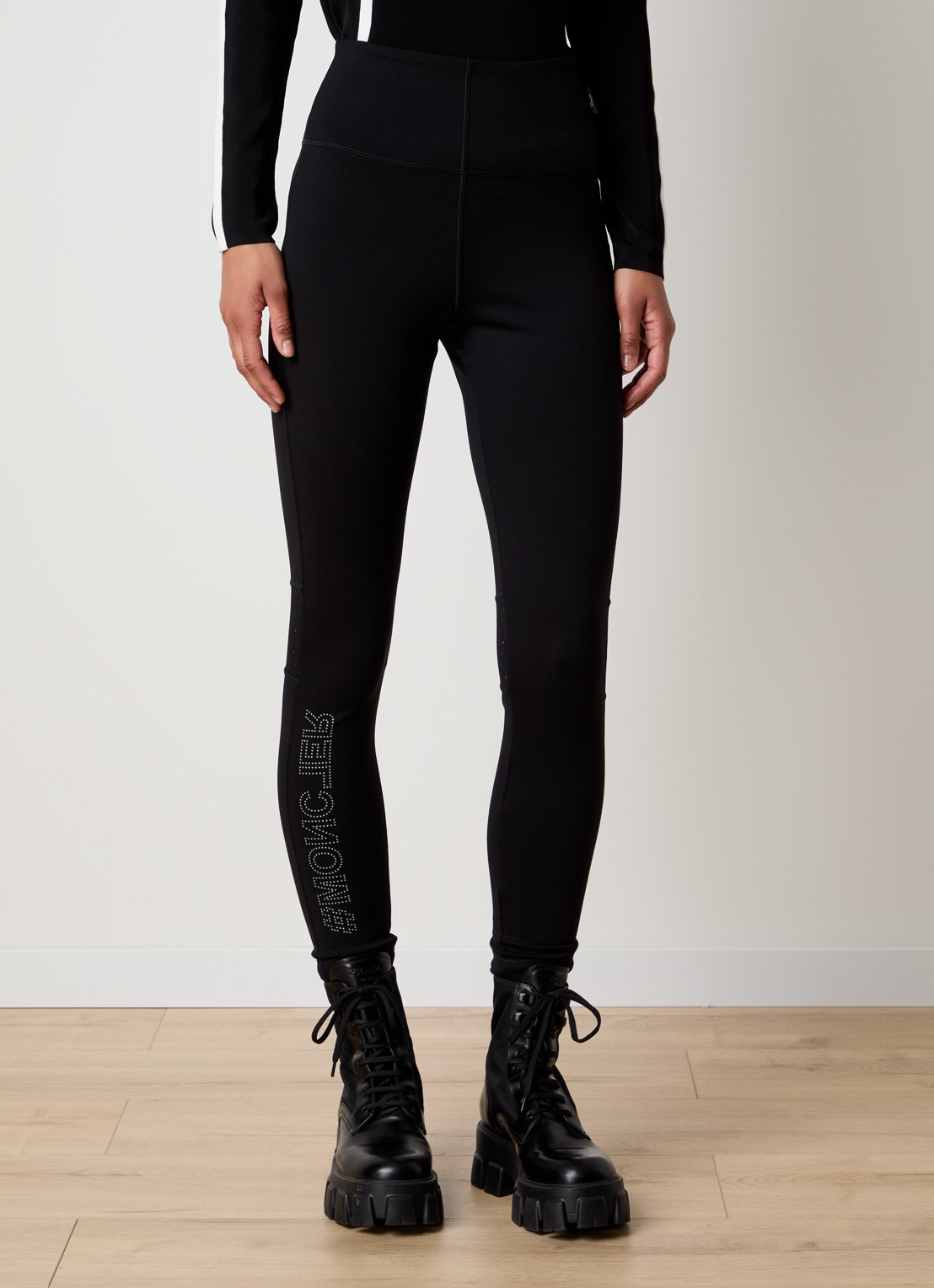 Moncler High waist legging met logo - detail zwart