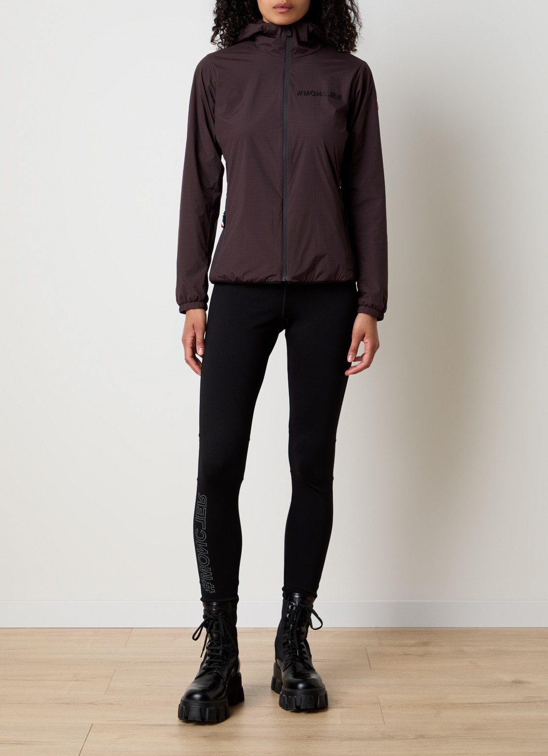 Moncler High waist legging met logo - voorkant 4 zwart
