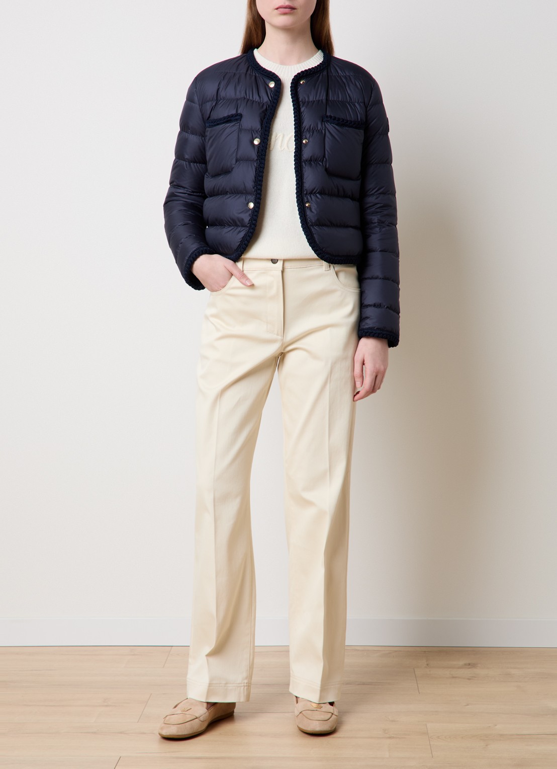 Moncler High waist loose fit broek met steekzakken - voorkant 2 beige