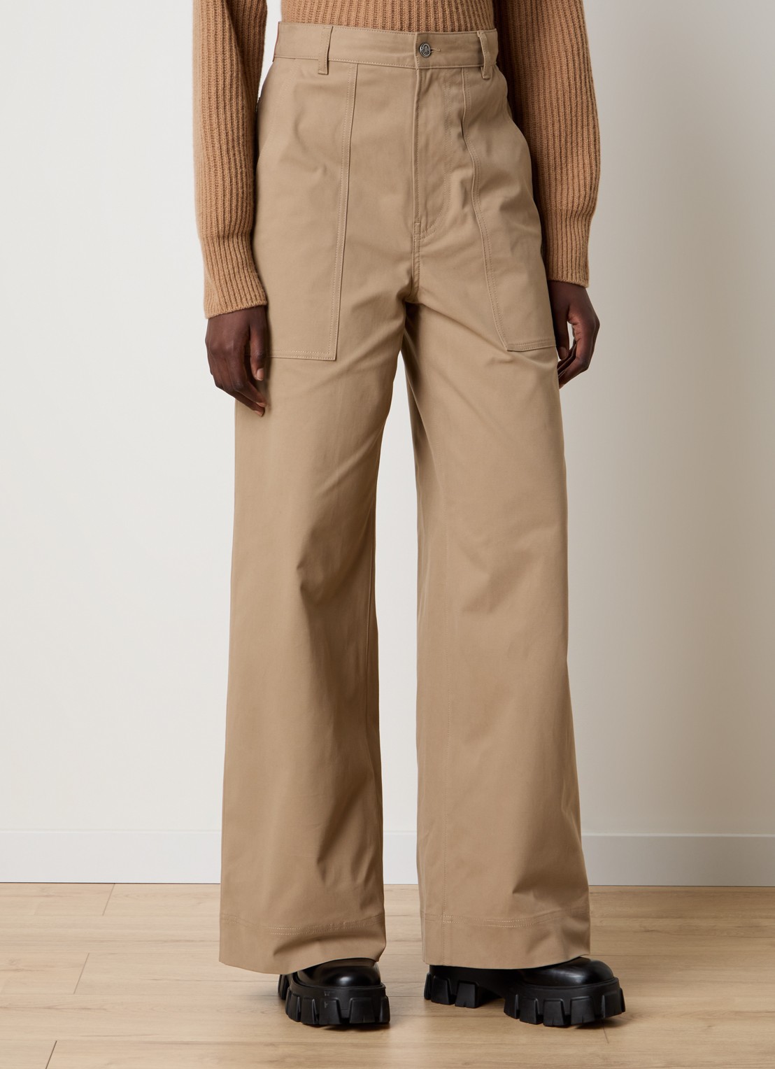 Moncler High waist loose fit chino met steekzakken - detail 3 zand