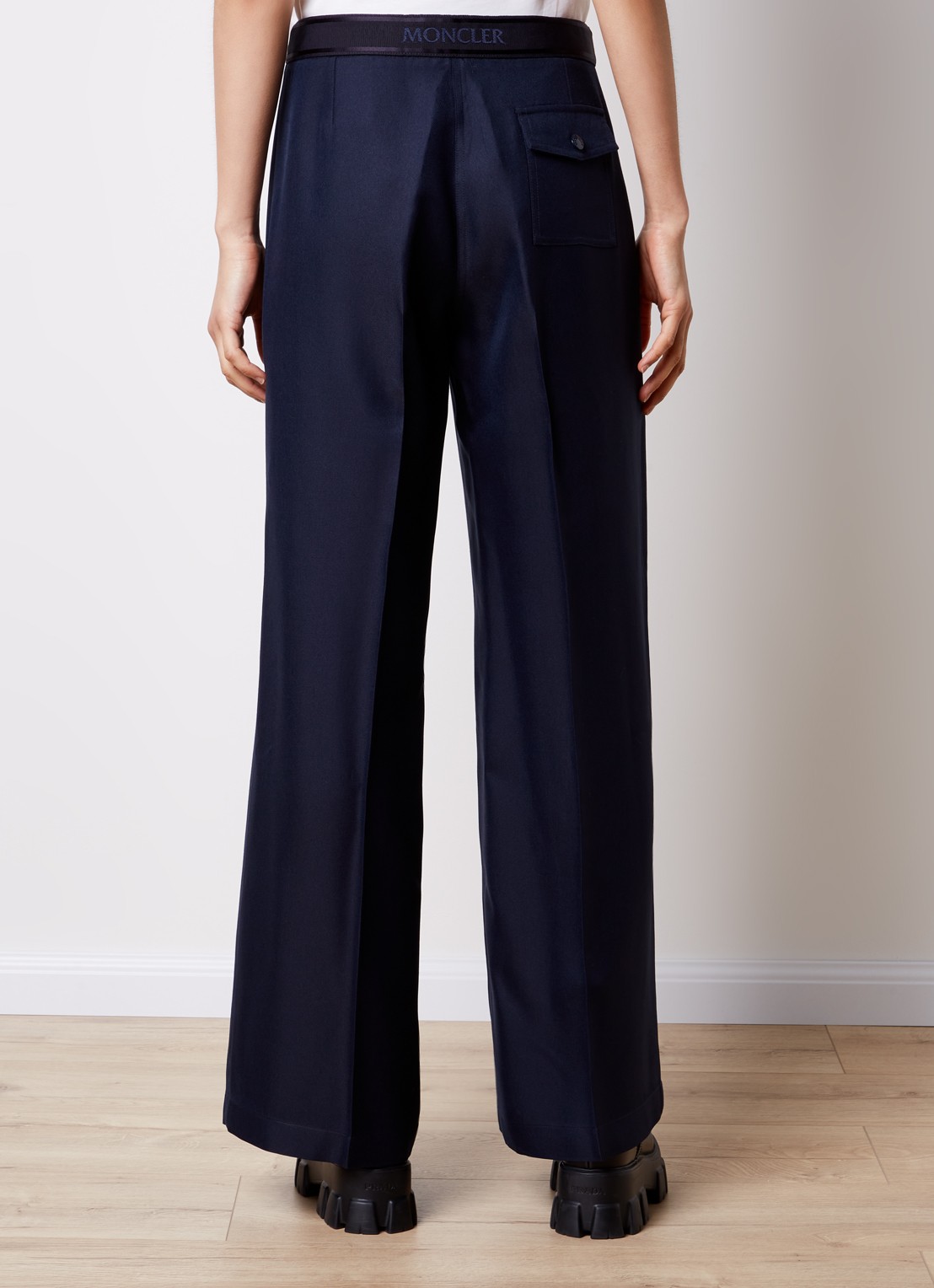 Moncler High waist loose fit pantalon met plooidetail - achterkant donkerblauw