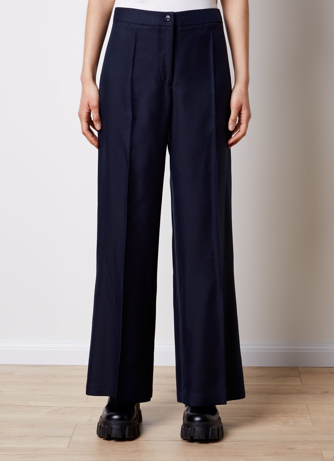 Moncler High waist loose fit pantalon met plooidetail - detail 4 donkerblauw