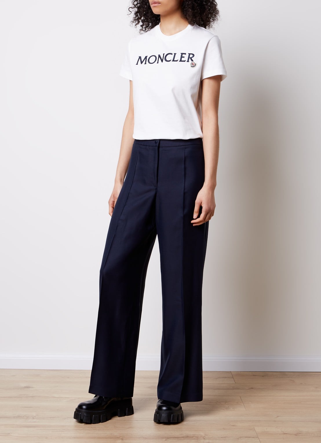 Moncler High waist loose fit pantalon met plooidetail - voorkant 3 donkerblauw