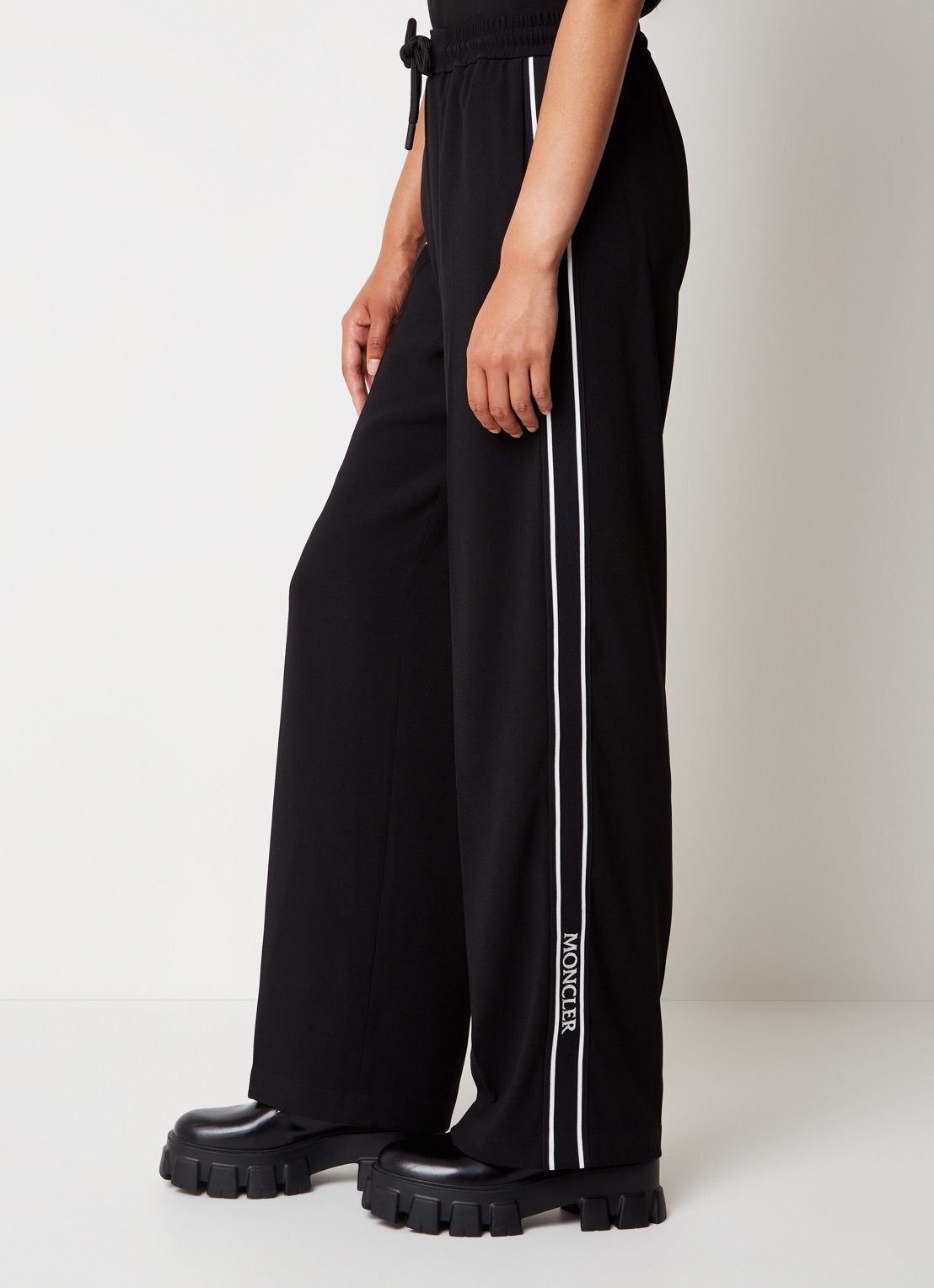 Moncler High waist loose fit trackpants met logoband - detail 5 zwart