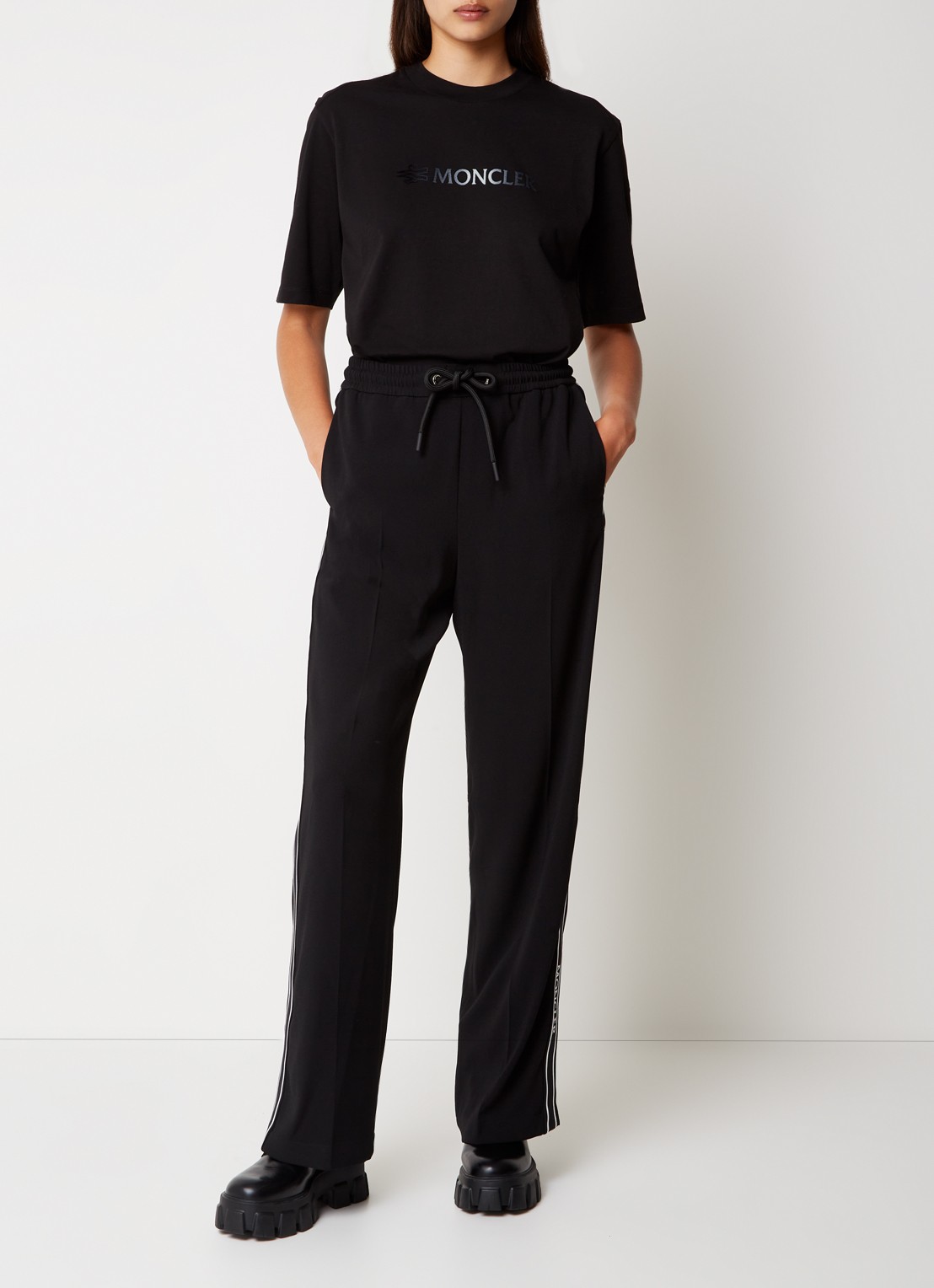 Moncler High waist loose fit trackpants met logoband - voorkant 3 zwart
