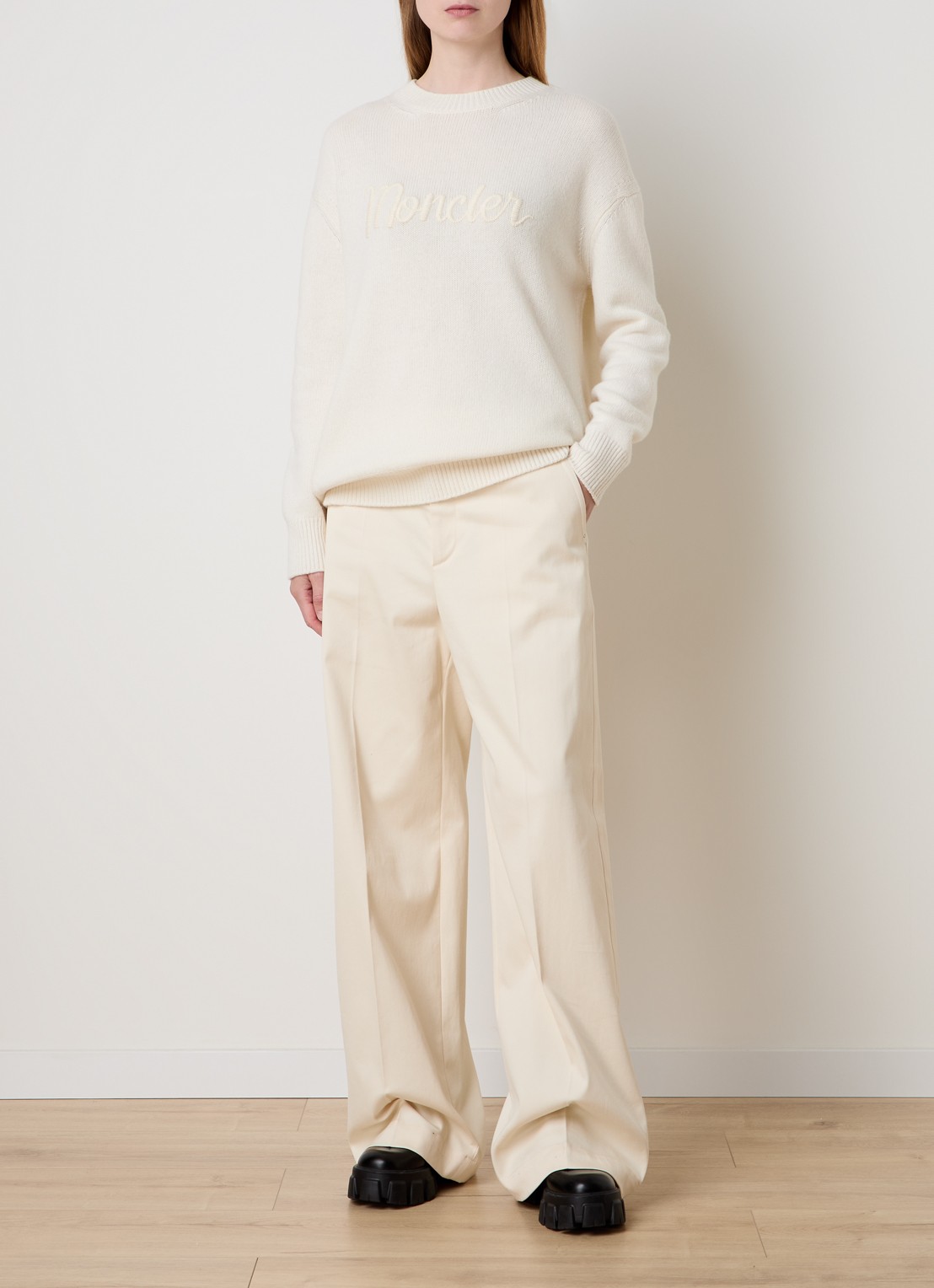 Moncler High waist straight fit pantalon met steekzakken - voorkant 2 beige