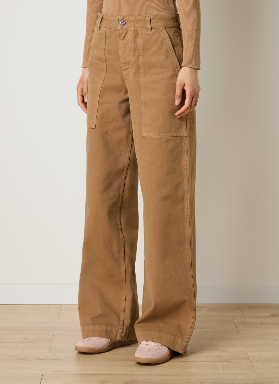 Moncler High waist wide fit broek met steekzakken - detail 4 bruin