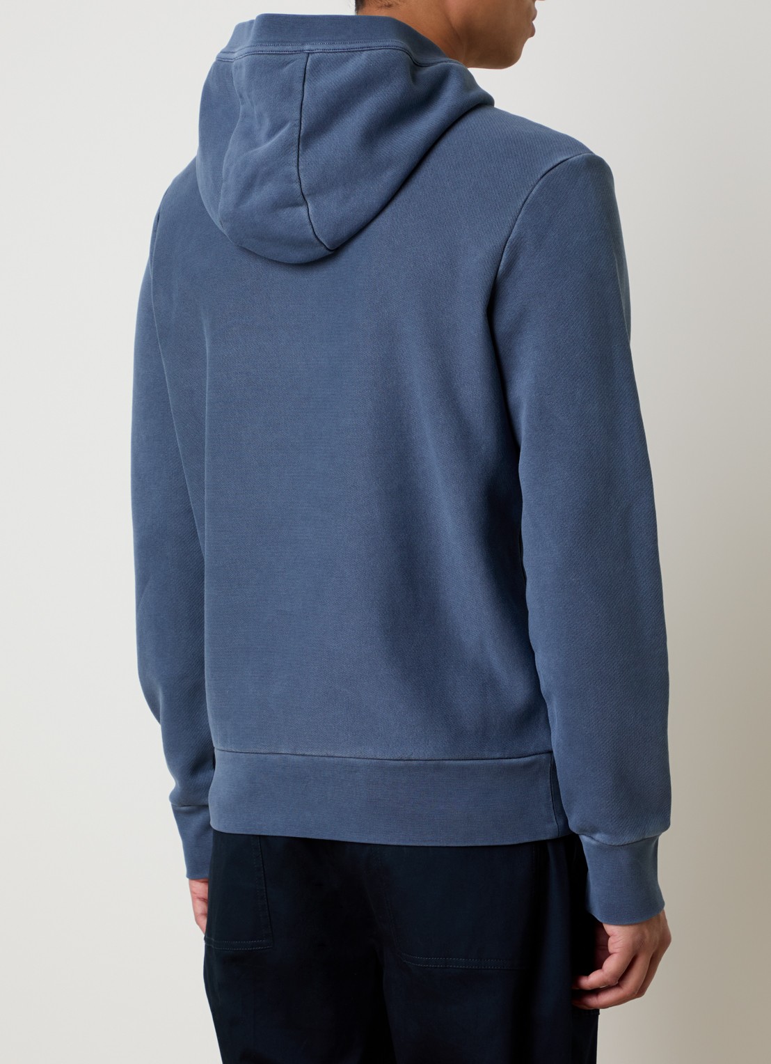 Moncler Hoodie met logoprint en kangeroezak - achterkant staalblauw