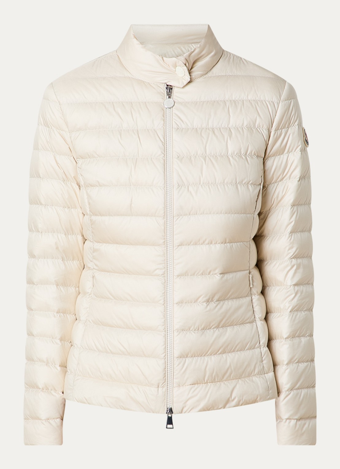 Moncler Igelle gewatteerde jas met donsvulling en logo - voorkant gebroken wit