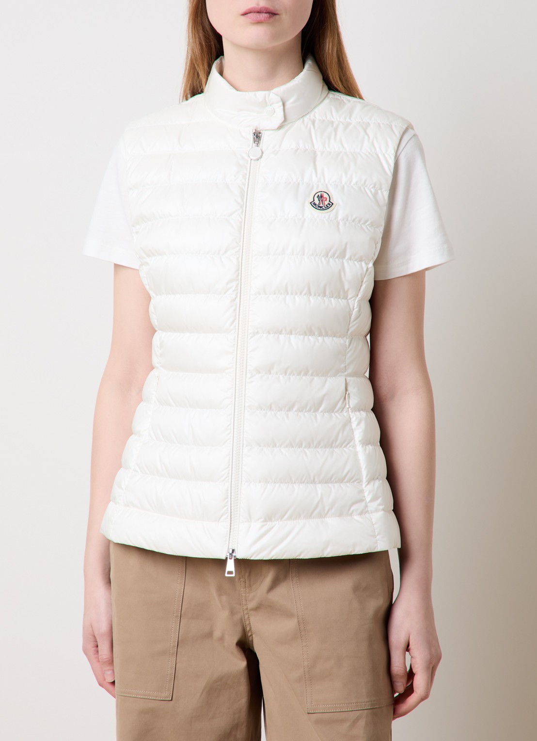 Moncler Igens gewatteerde bodywarmer met donsvulling en logo - detail 2 gebroken wit