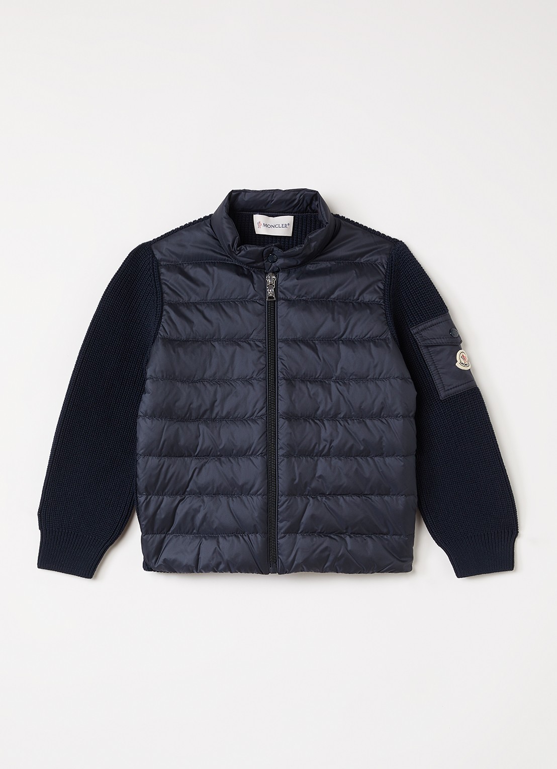 Moncler Jack met gewatteerd voorpand en donsvulling - voorkant donkerblauw