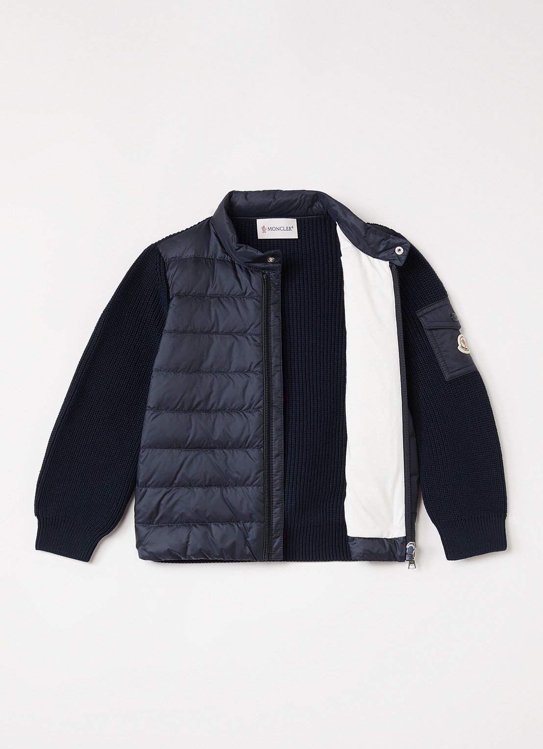 Moncler Jack met gewatteerd voorpand en donsvulling - voorkant 2 donkerblauw