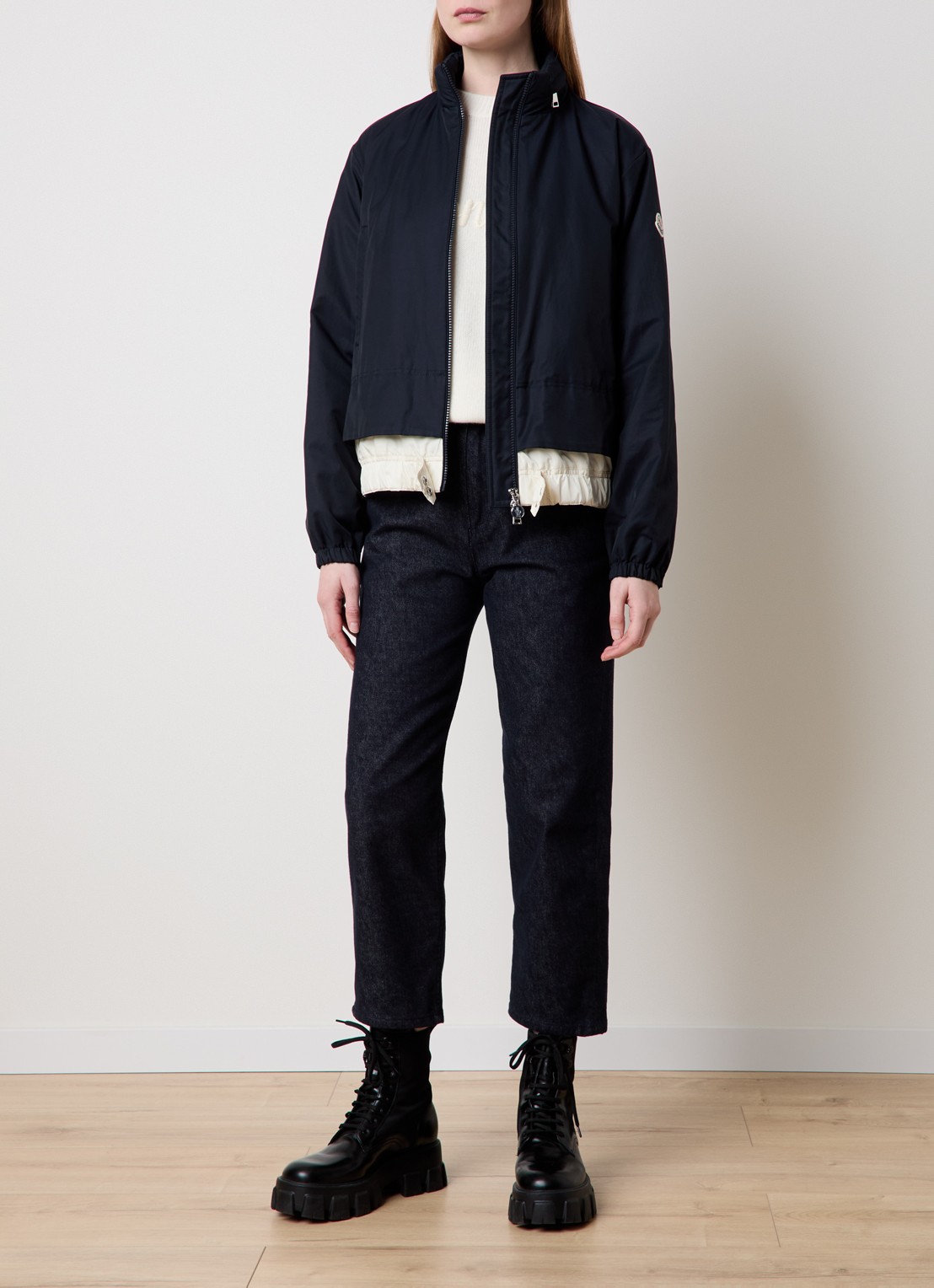 Moncler Janze gewatteerd jack met opbergbare capuchon - voorkant 3 donkerblauw