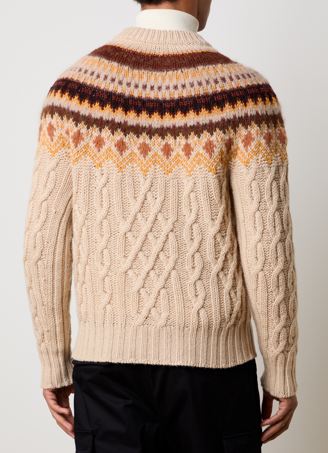 Moncler Kabelgebreide trui van scheerwol met ingebreid patroon - achterkant 3 beige
