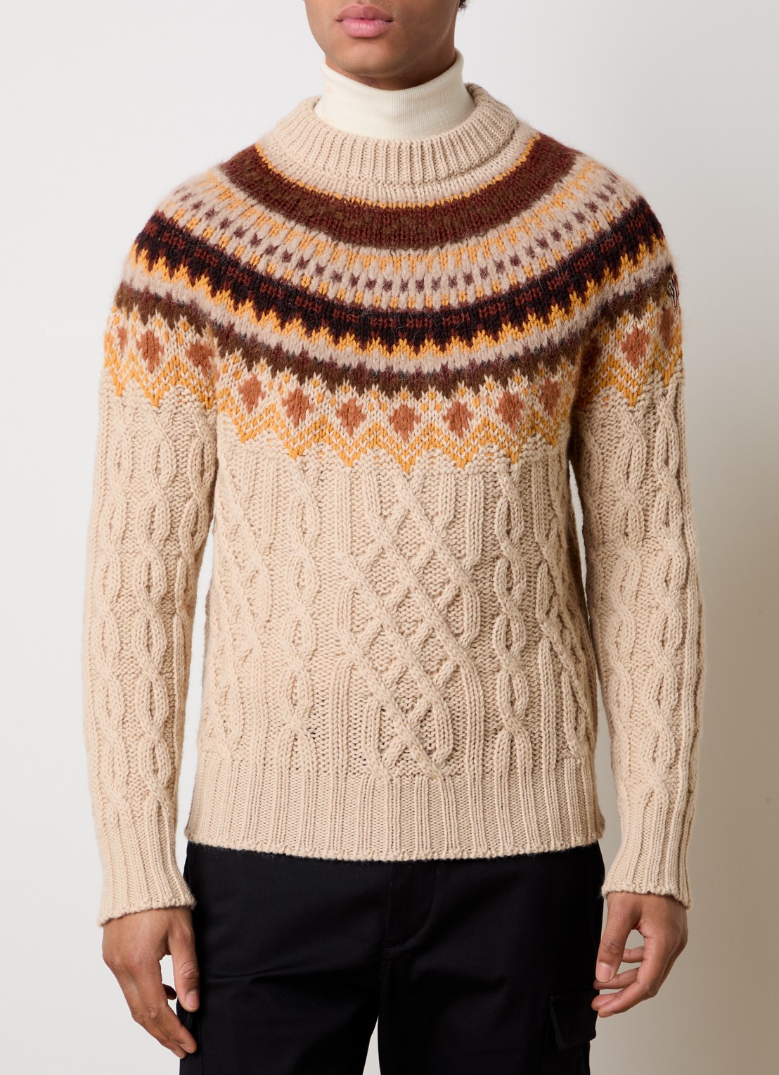 Moncler Kabelgebreide trui van scheerwol met ingebreid patroon - detail 4 beige
