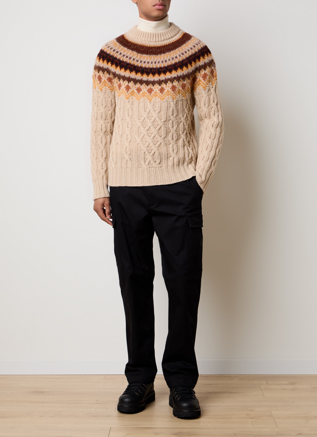 Moncler Kabelgebreide trui van scheerwol met ingebreid patroon - voorkant 2 beige